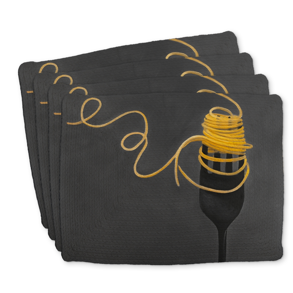Picture of Begin Home Decor C4BP1418NHWSEE 14 x 18 in. Spaghetti Pasta Around a Fork - Braided Polyester Placemat - Set of 4