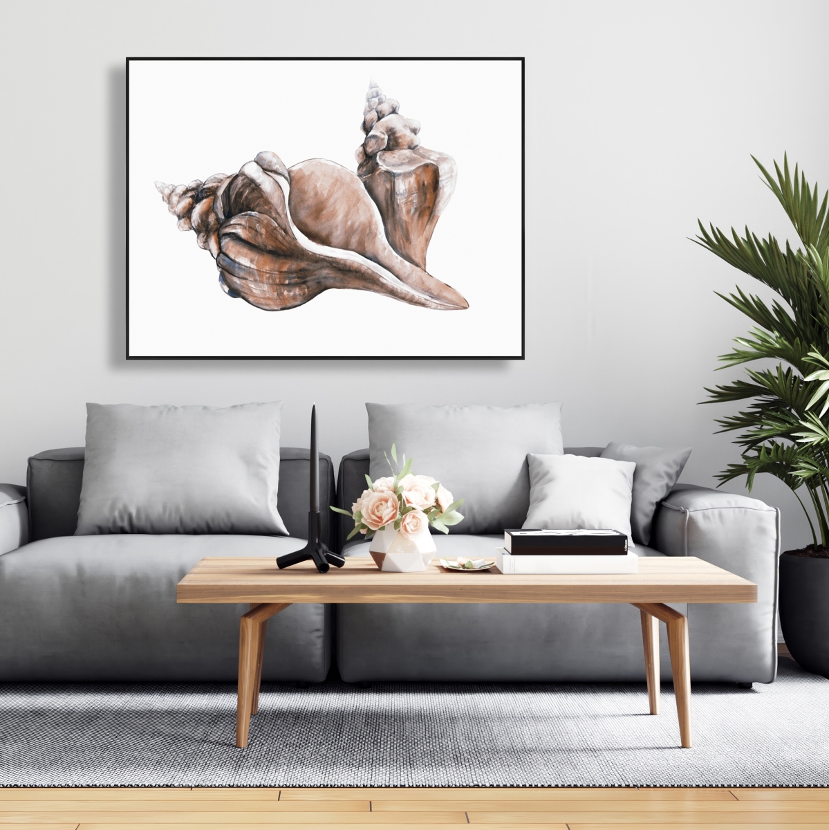 C1FC3648AMVYON 36 x 48 in. Coral Horse Conch Seashells Framed Canvas - Bathroom Decor