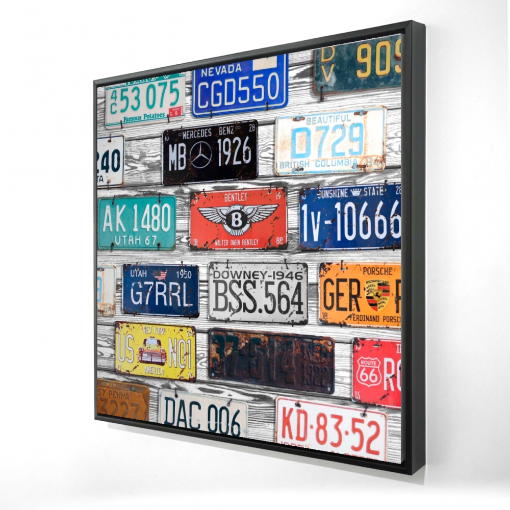 2081-3636-TY9 36 x 36 in. Vintage Plates Registration - Blue Man Cave Framed Canvas Decor