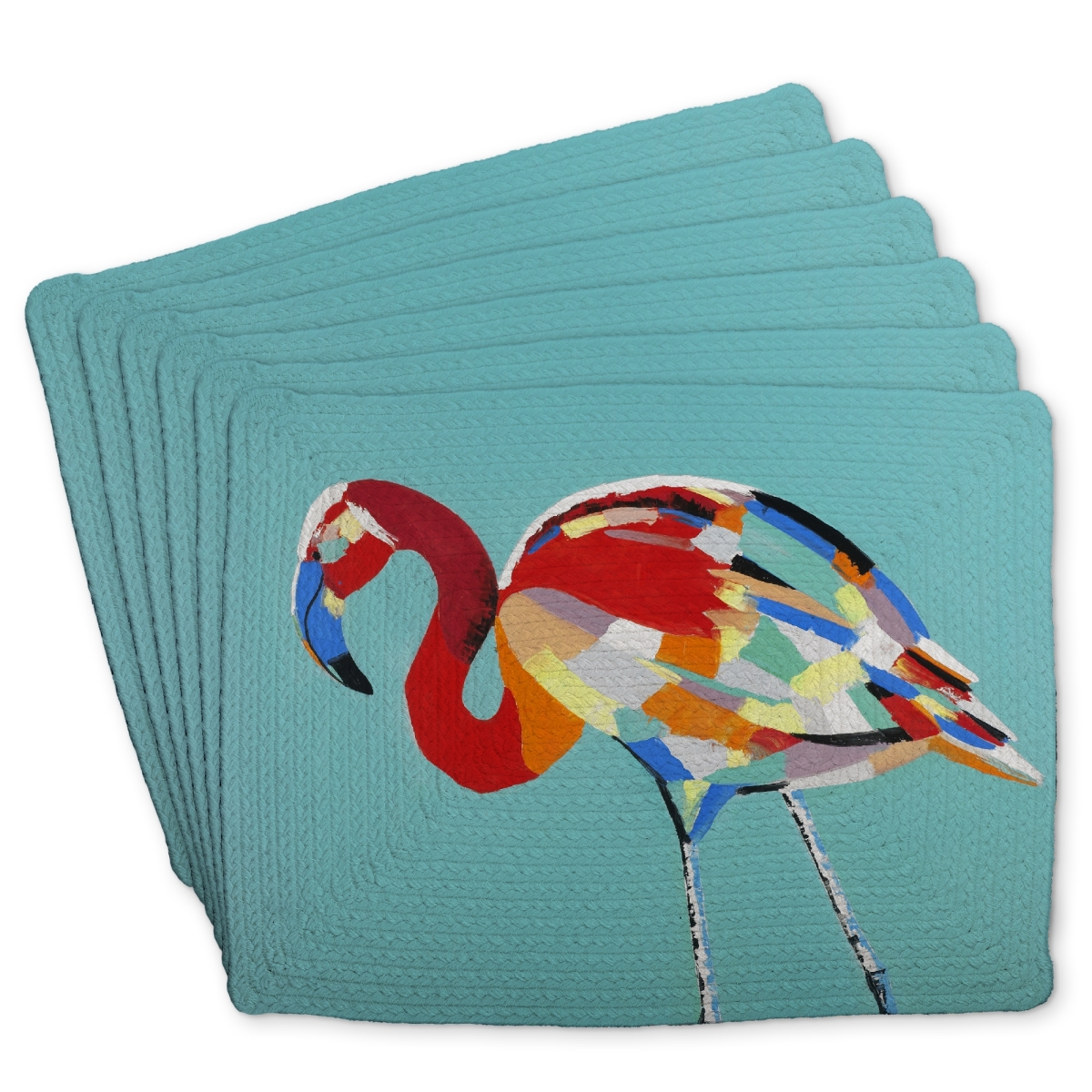 Picture of Begin Home Decor C6BP1418SS7R2L 14 x 18 in. Abstract Flamingo Braided Polyester Placemat - Home Decor - Set of 6