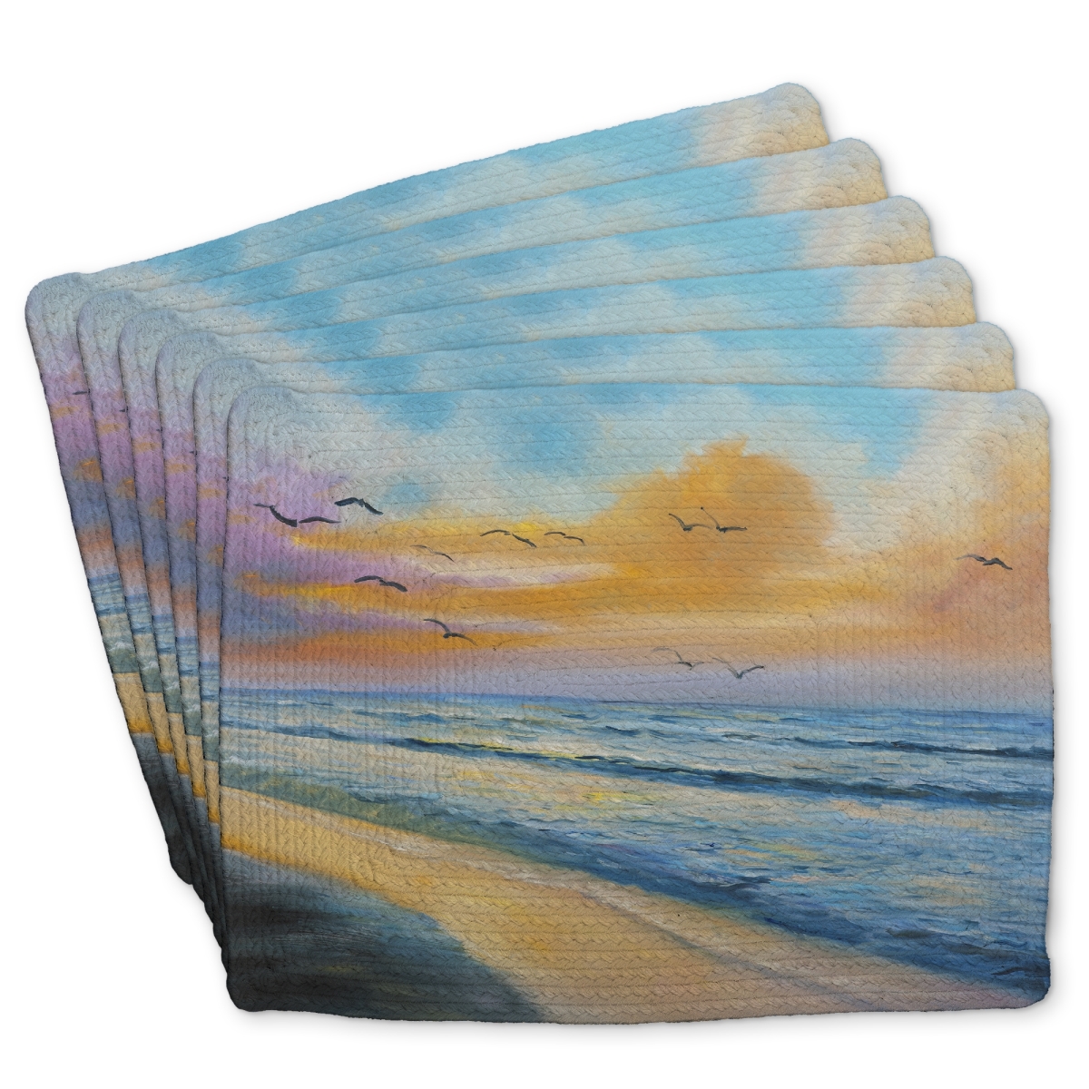 Picture of Begin Home Decor C6BP1418UNZZ4Z 14 x 18 in. Breathtaking Tropical Sunset Braided Polyester Placemat - Home Decor - Set of 6