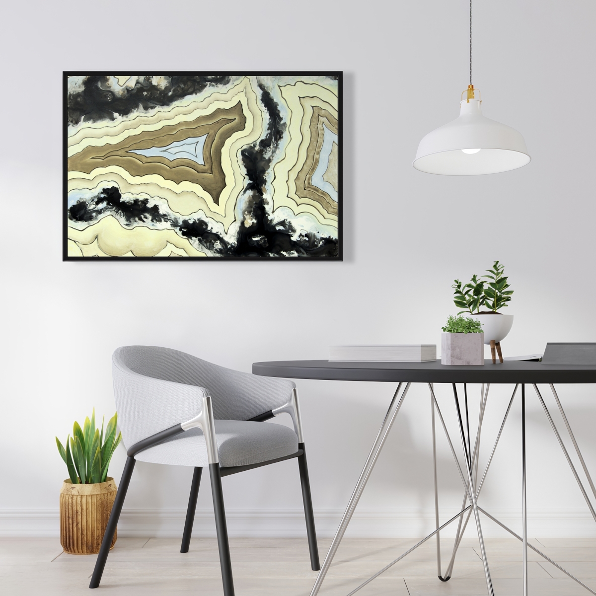 C1FC2436ETQRYD 24 x 36 in. Lace Agate - Beige Modern Framed Canvas for Home Decor