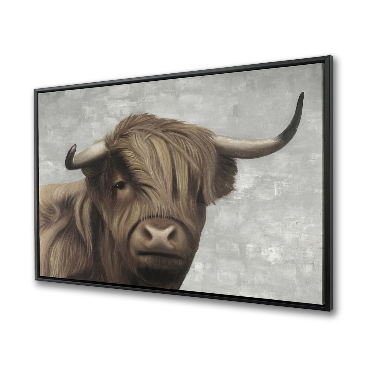 C1FC3648OZ8IIS 36 x 48 in. Desaturated Highland Cattle - Black Framed Canvas Art