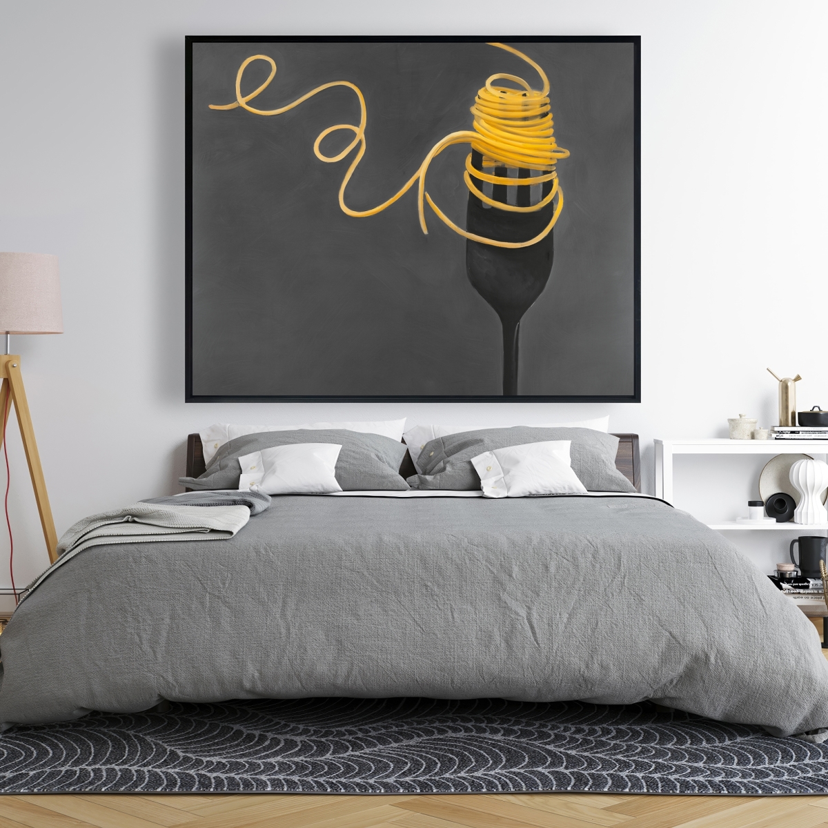 C1FC4860BUIGW6 48 x 60 in. Spaghetti Pasta Around a Fork - Contemporary Canvas Art Decor