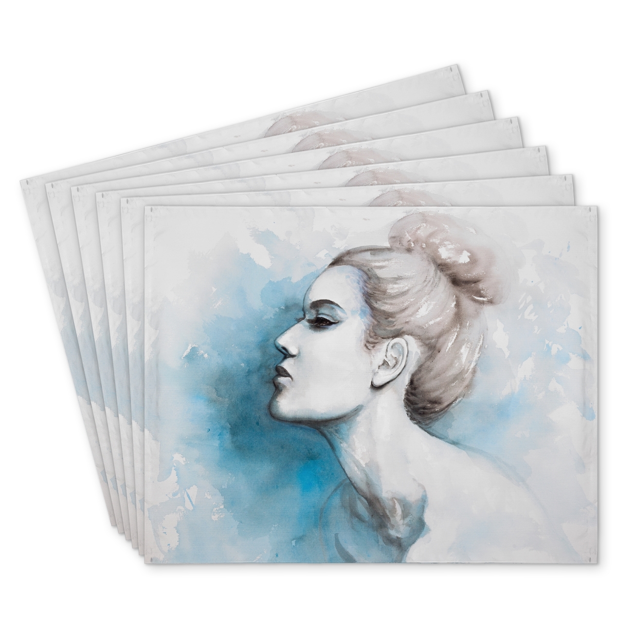 Picture of Begin Home Decor C6PP1418313LWD 14 x 18 in. Watercolor Abstract Girl Profile View - Polyester Placemat - Set of 6