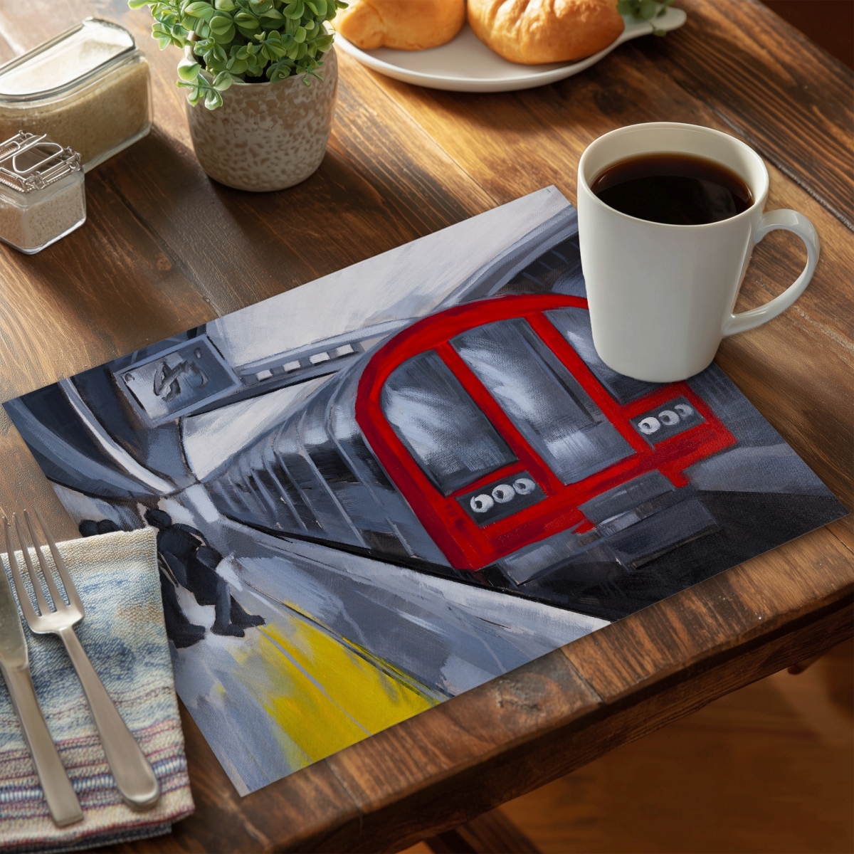 Picture of Begin Home Decor C4PP141883P6UM 14 x 18 in. People Waiting Metro Polyester Placemat - Home Decor Accent - Set of 4