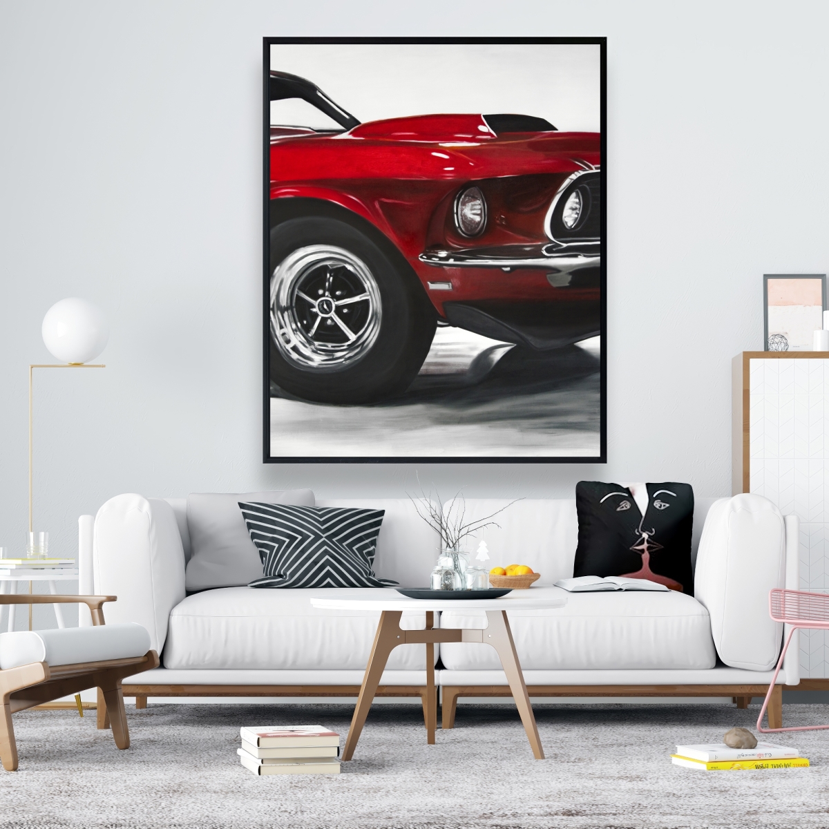 C1FC4860FFKL2E 48 x 60 in. Classic Red Car - Transportation Red Framed Canvas Decor