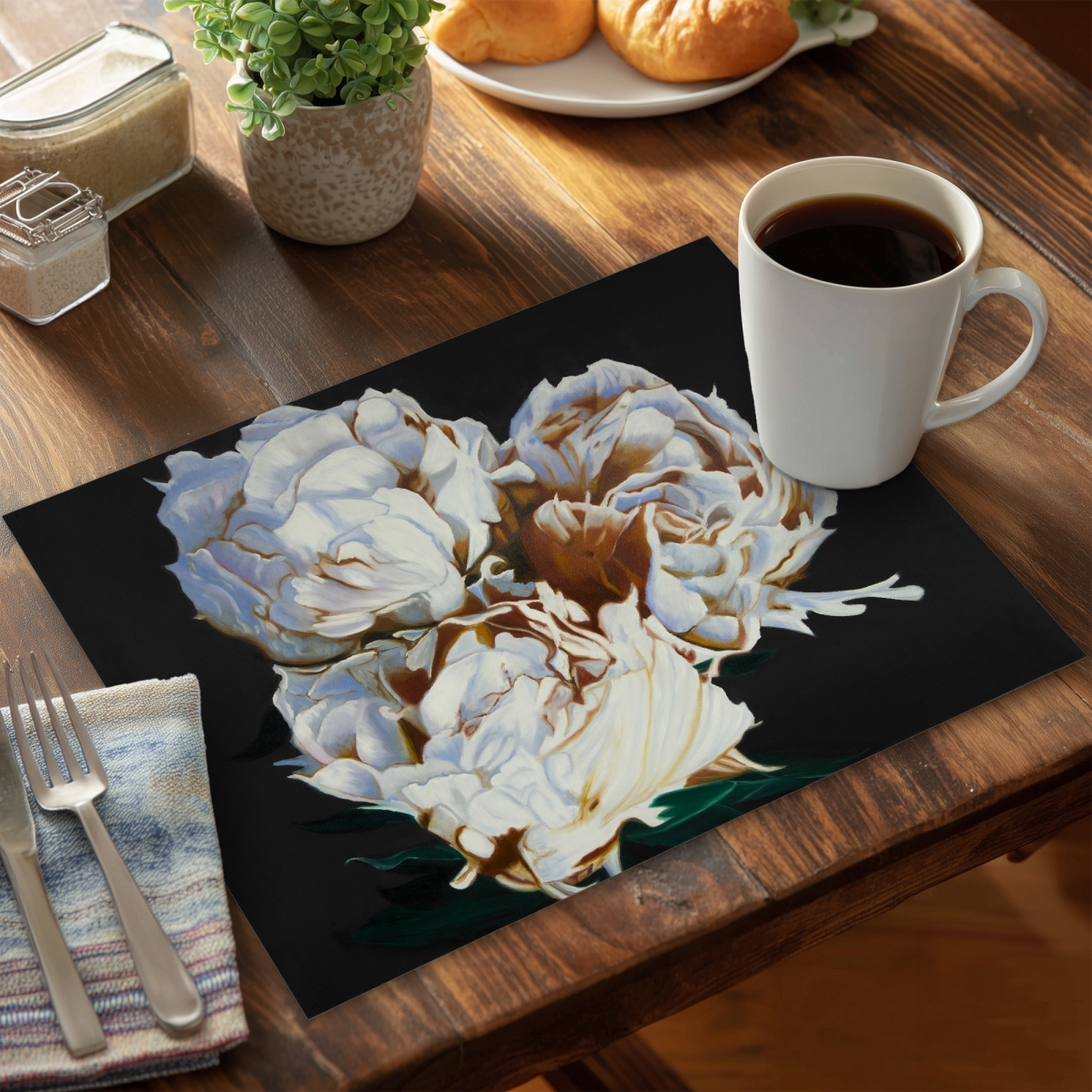 Picture of Begin Home Decor C4PP1418HFRYKH 14 x 18 in. Blooming Peonies Polyester Placemat - Elegant Home Decor - Set of 4