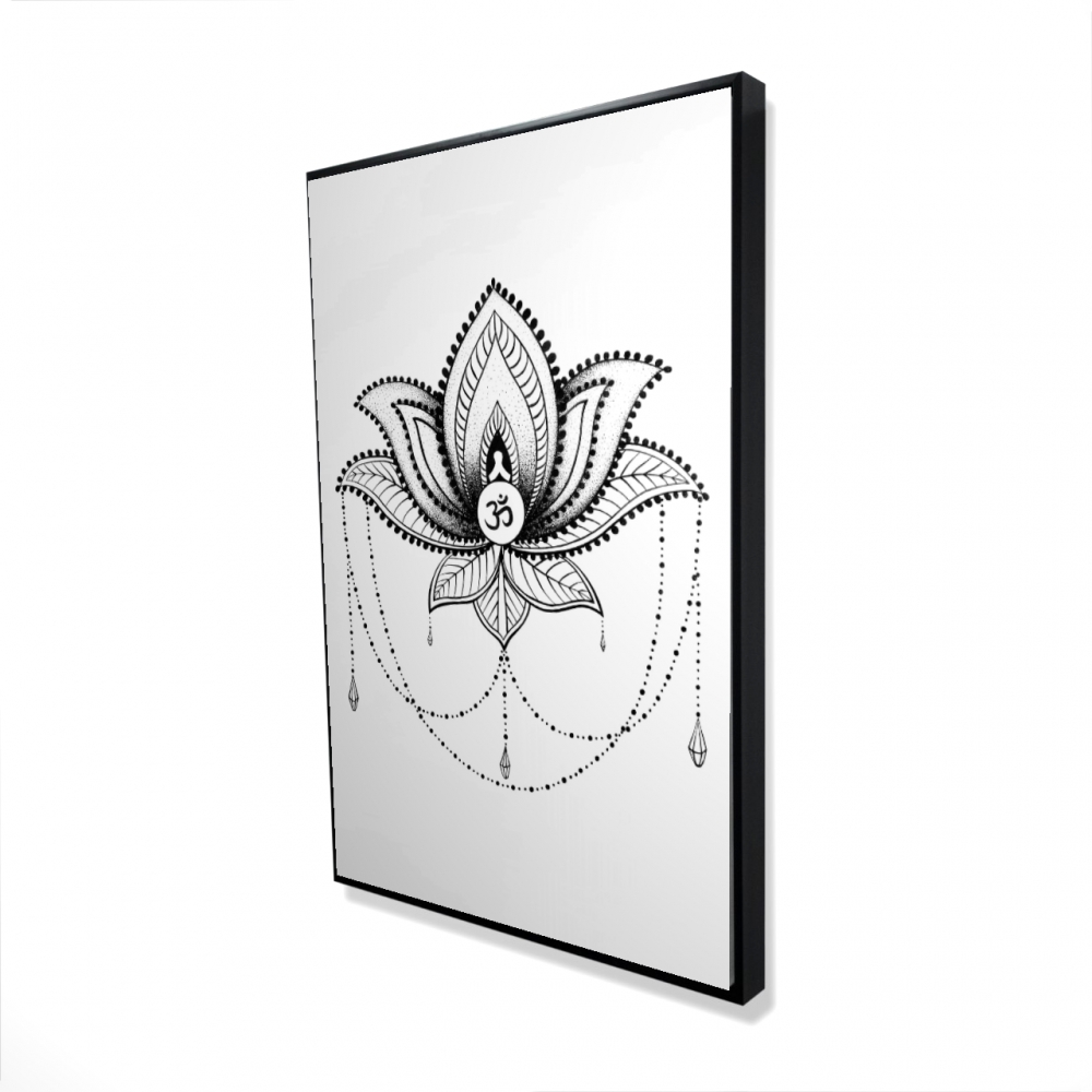 2081-3624-RE6 24 x 36 in. Ethnic Lotus Ornament - Black & White Pattern Framed Canvas