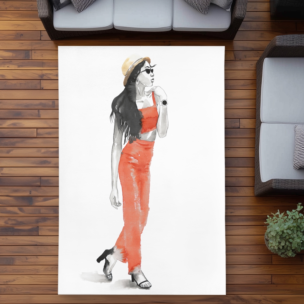C1ROAR57H7ZOP9 5 x 7 ft. Strike the Pose - Illustrative Woman Outdoor Area Rug - Decor - Rectangle
