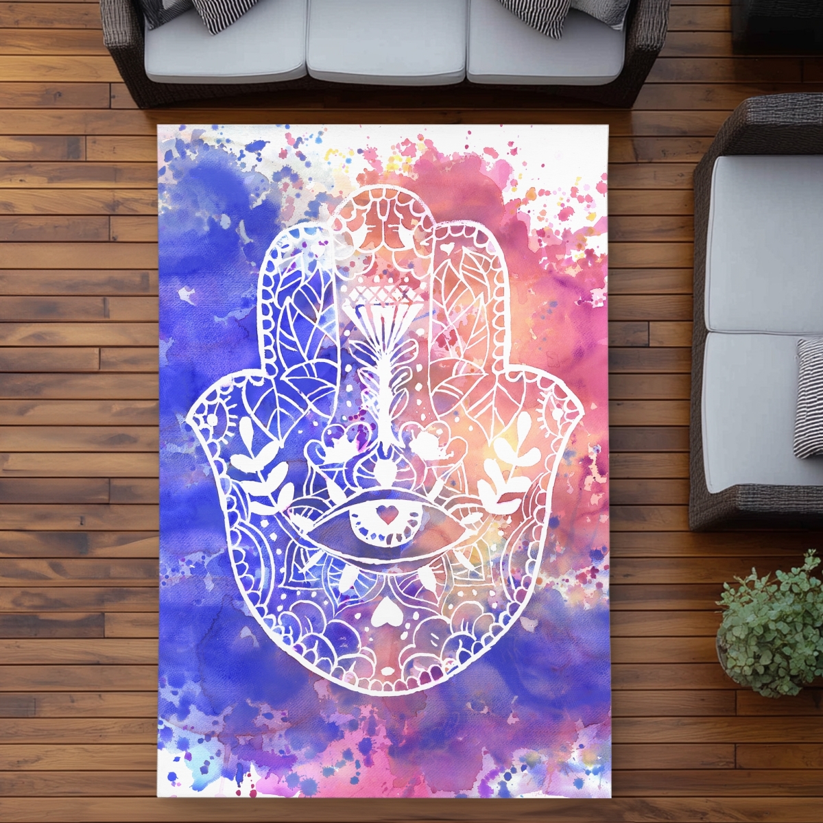 C1ROAR572AZR70 5 x 7 ft. Hamsa Hand Outdoor Area Rug - Shapes Illustrative Home Decor - Rectangle