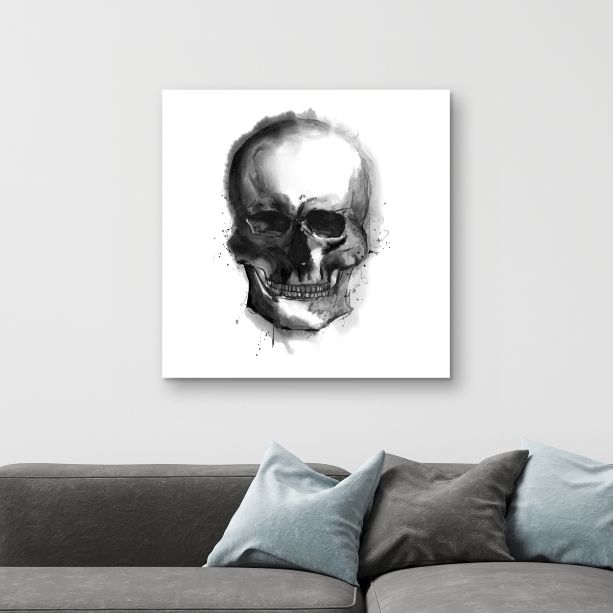 C1RC323255VD4F 32 x 32 in. Watercolor Dark Skull - Black Canvas Home Decor - Unique Art
