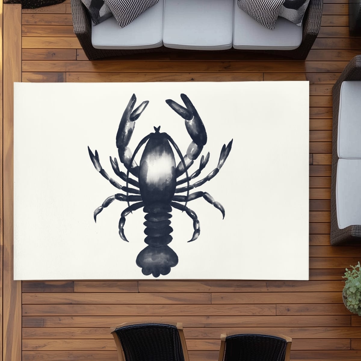 C1ROAR57C9KNZ7 5 x 7 ft. Blue Lobster Outdoor Area Rug - Marine Animal Home Decor - Rectangle