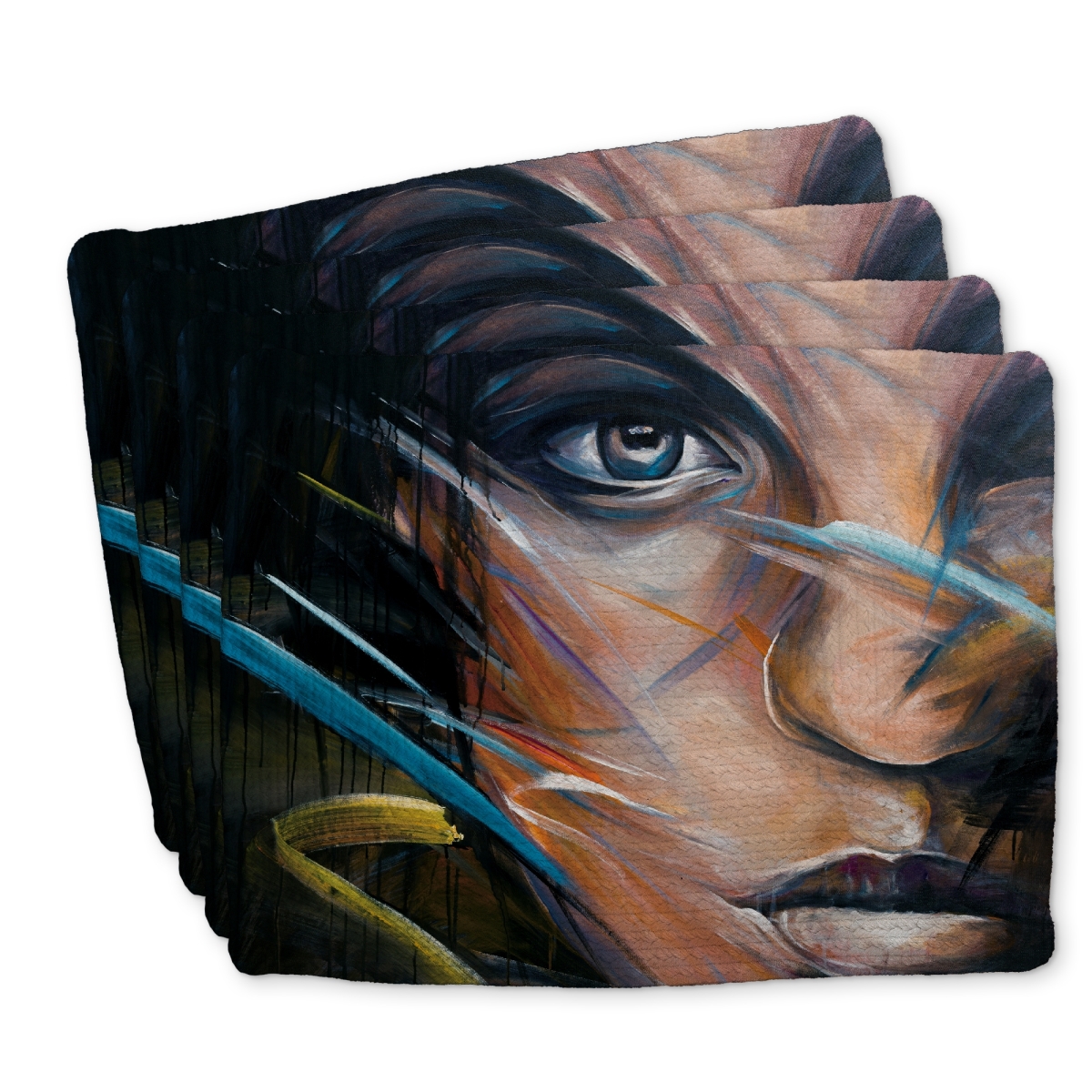 Picture of Begin Home Decor C4BP1418ZNB6JY 14 x 18 in. Colorful Woman Face Braided Polyester Placemat - Home Decor - Set of 4