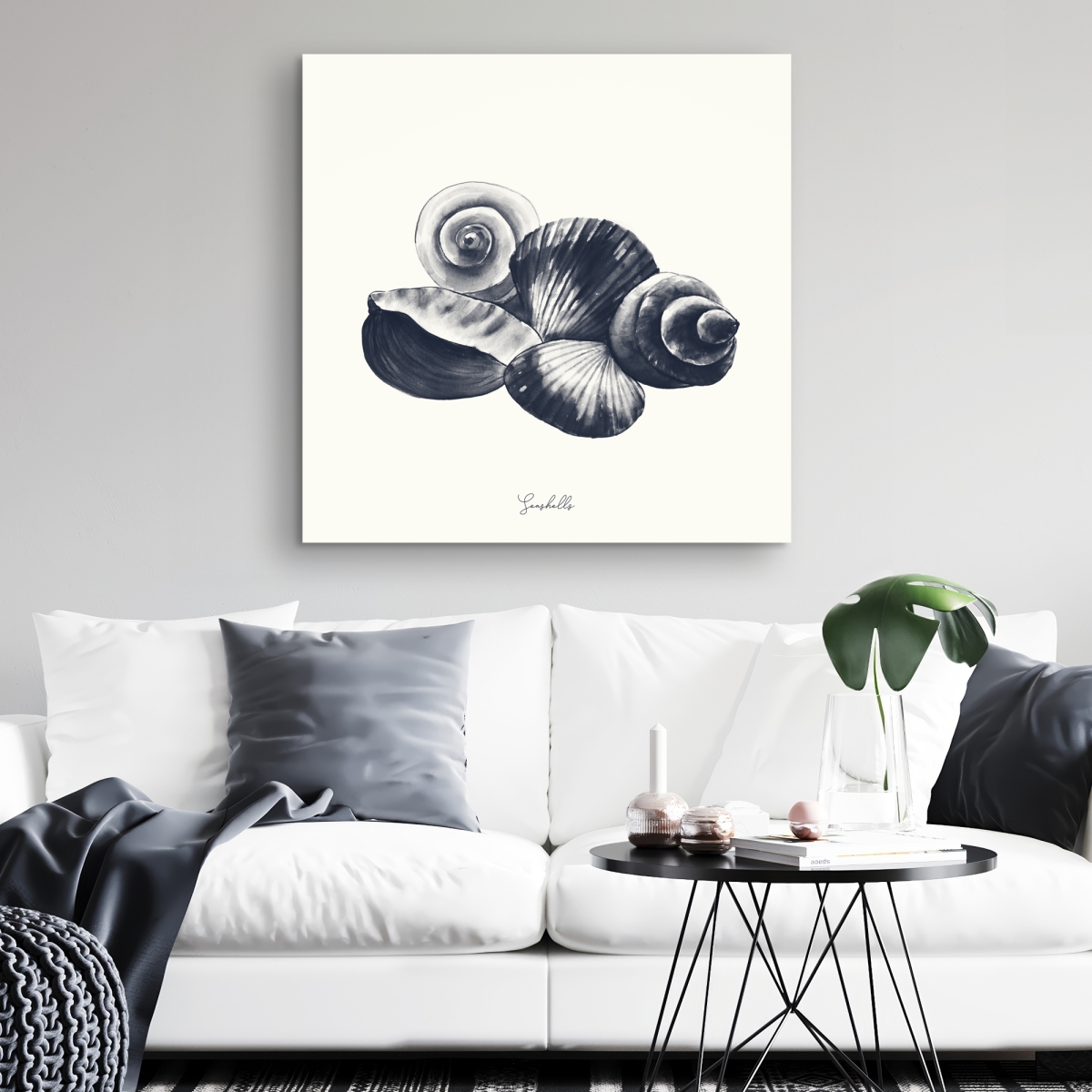 C1RC3232YCYDKX 32 x 32 in. Blue Seaside Shells - Illustrative Bathroom Canvas Decor