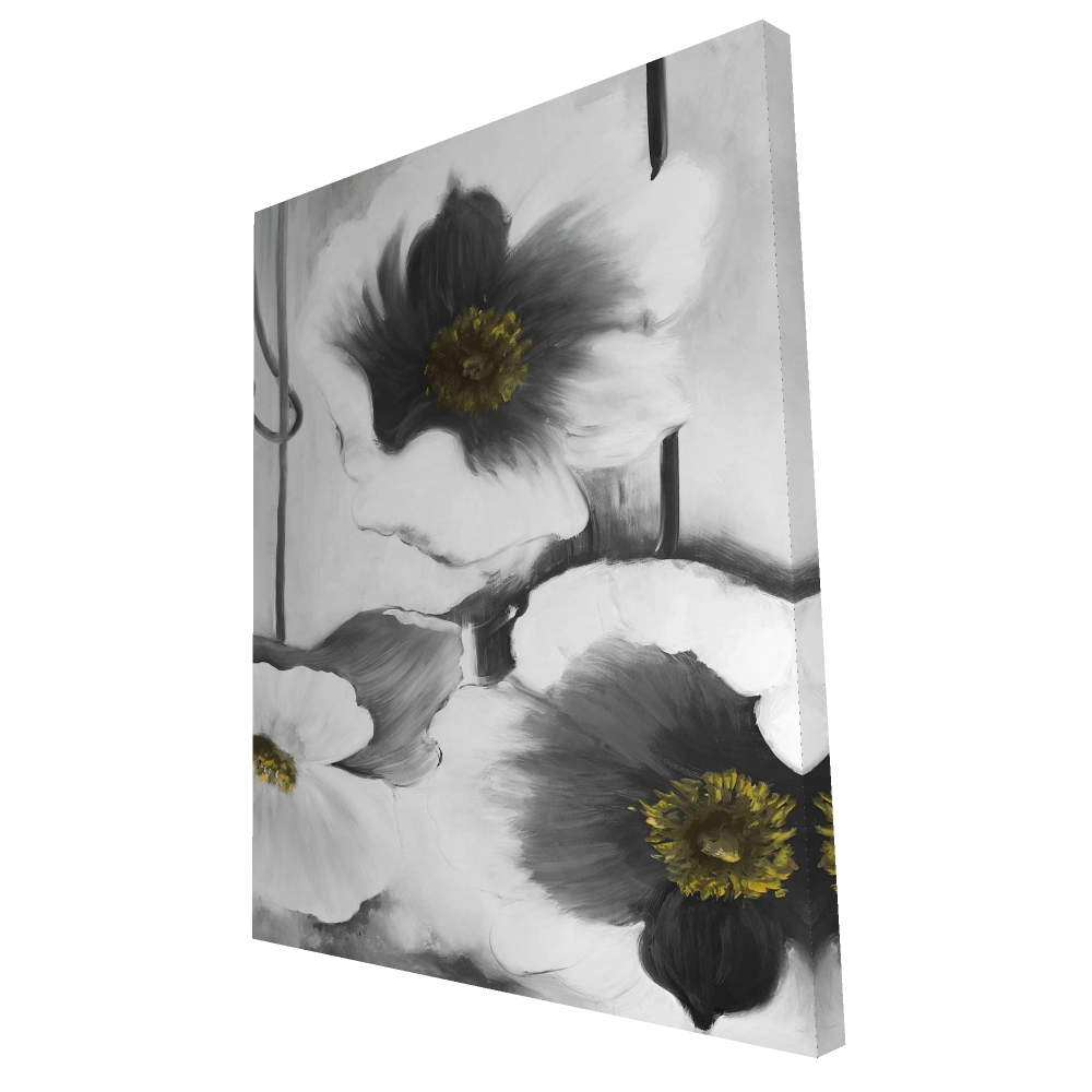 2080-4836-FL120 36 x 48 in. Black & White Flowers - Romantic White Canvas Home Decor