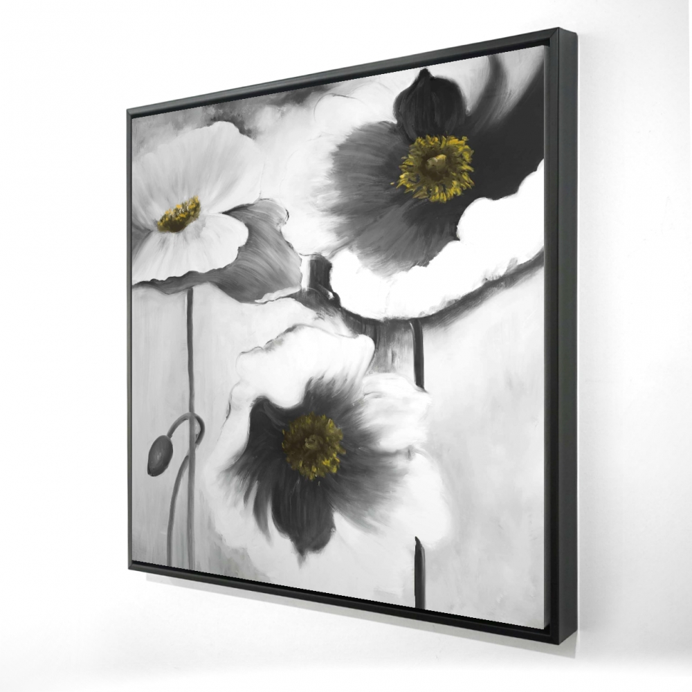 2081-3636-FL120 36 x 36 in. Black & White Flowers - Romantic Gray Framed Canvas Decor