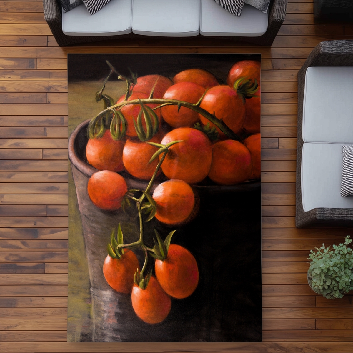 C1ROAR57Y9YTWR 5 x 7 ft. Bucket of Cherry Tomatoes - Still Life Outdoor Area Rug - Rectangle