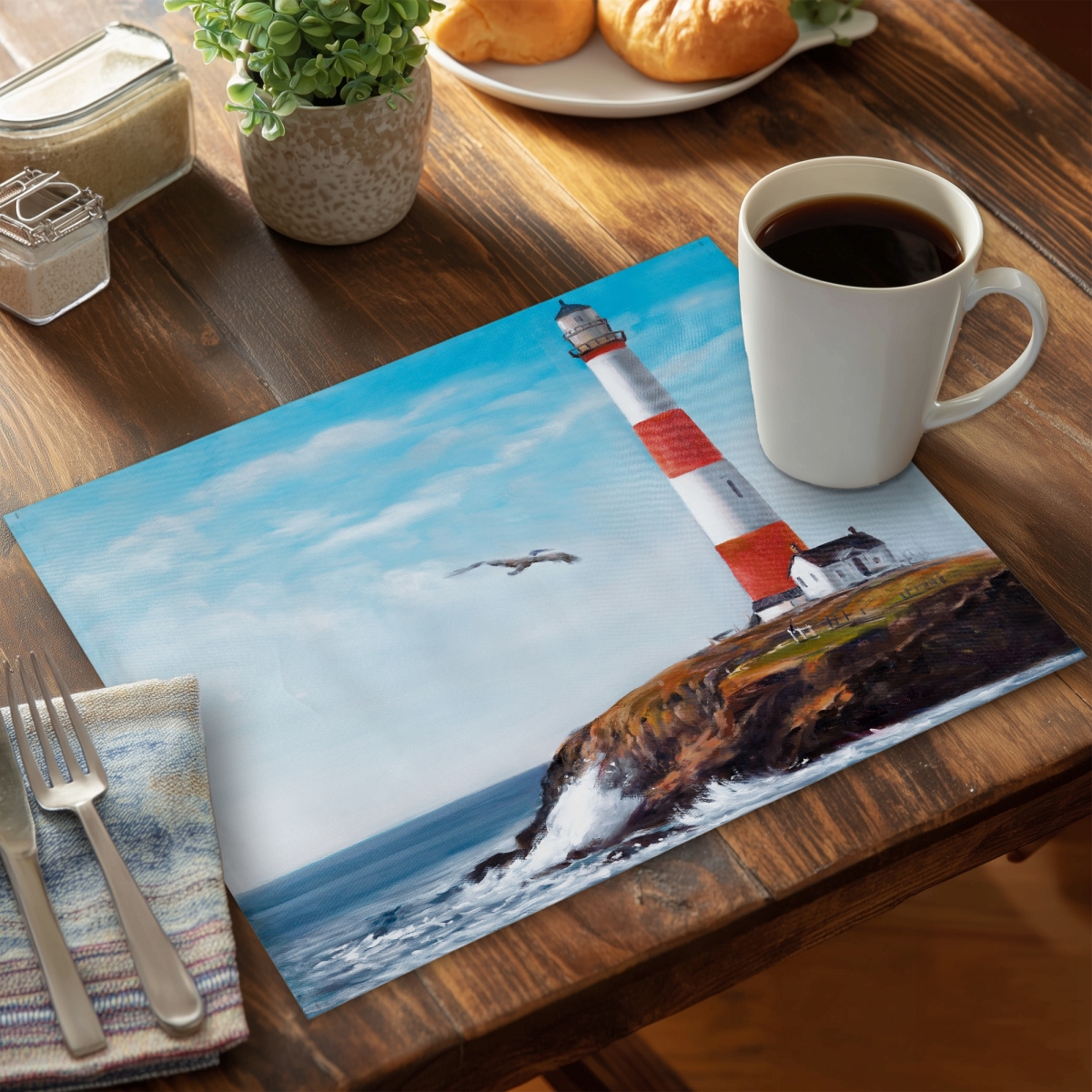 Picture of Begin Home Decor C4PP1418DTIA66 14 x 18 in. Lighthouse At the Edge of the Sea - Polyester Placemat - Home Decor - Set of 4