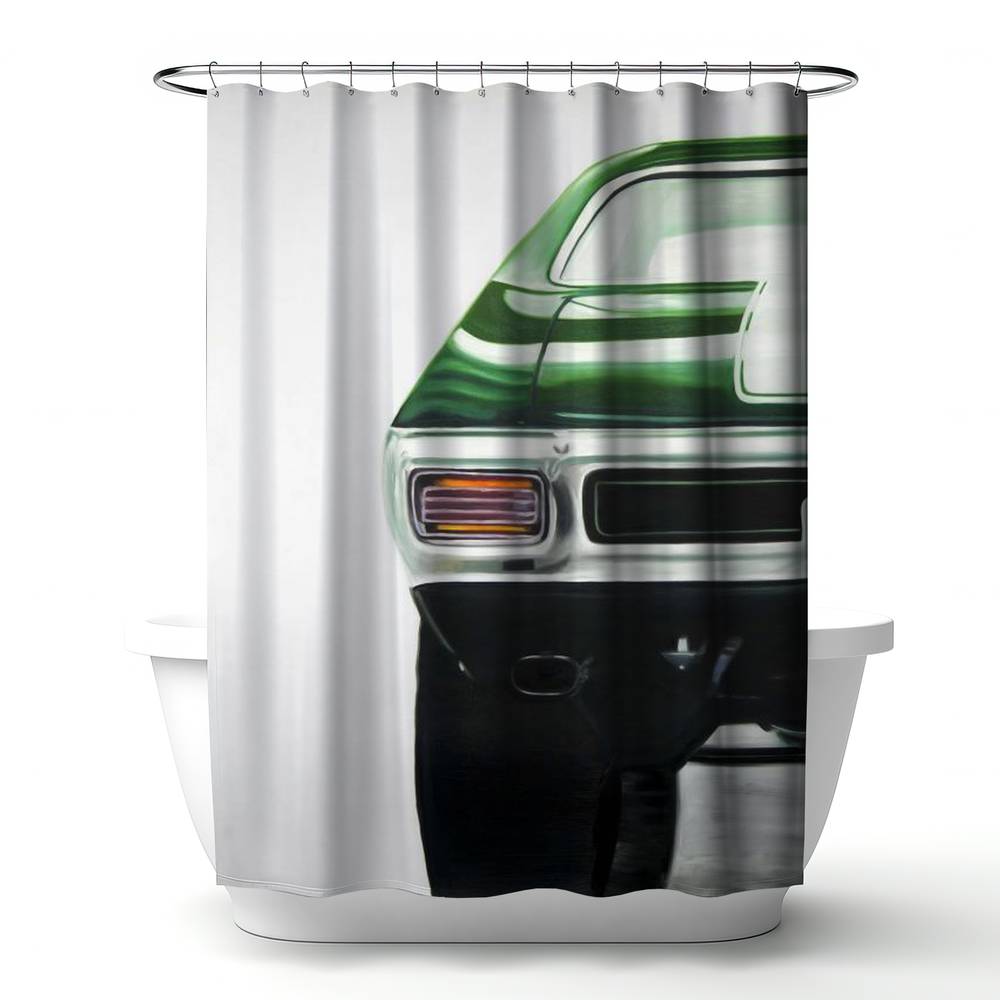 4240-7174-TR79 71 x 74 in. Classic Dark Green Car Shower Curtain - Man Cave Home Decor