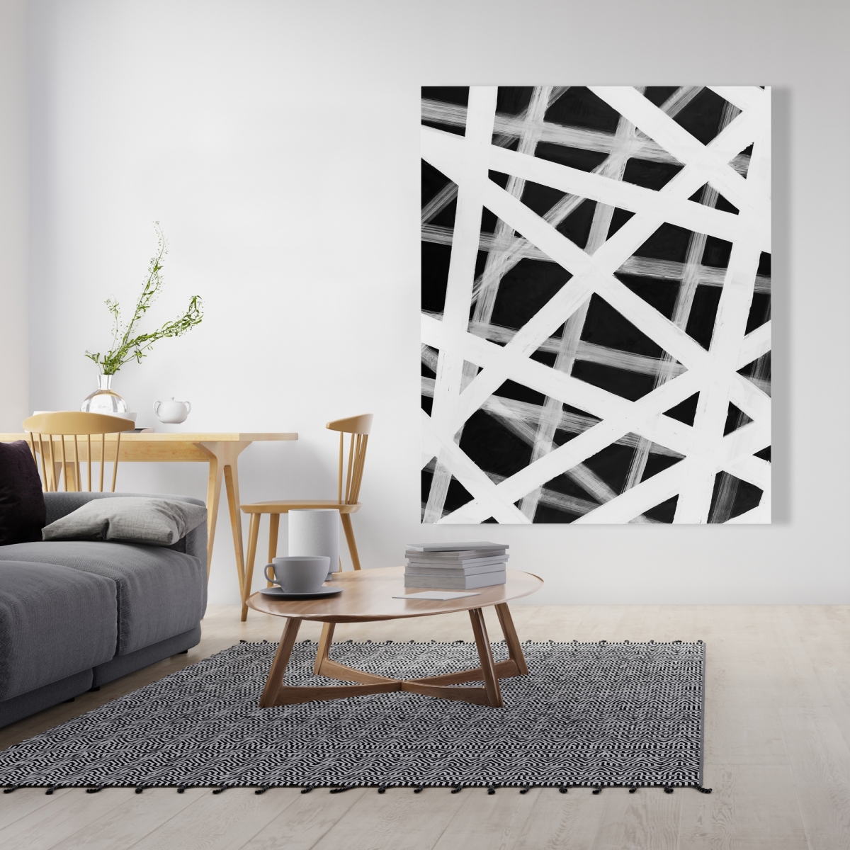 C1RC4860XIBSRC 48 x 60 in. Geometric Stripes Black Shapes Canvas - Modern Home Decor