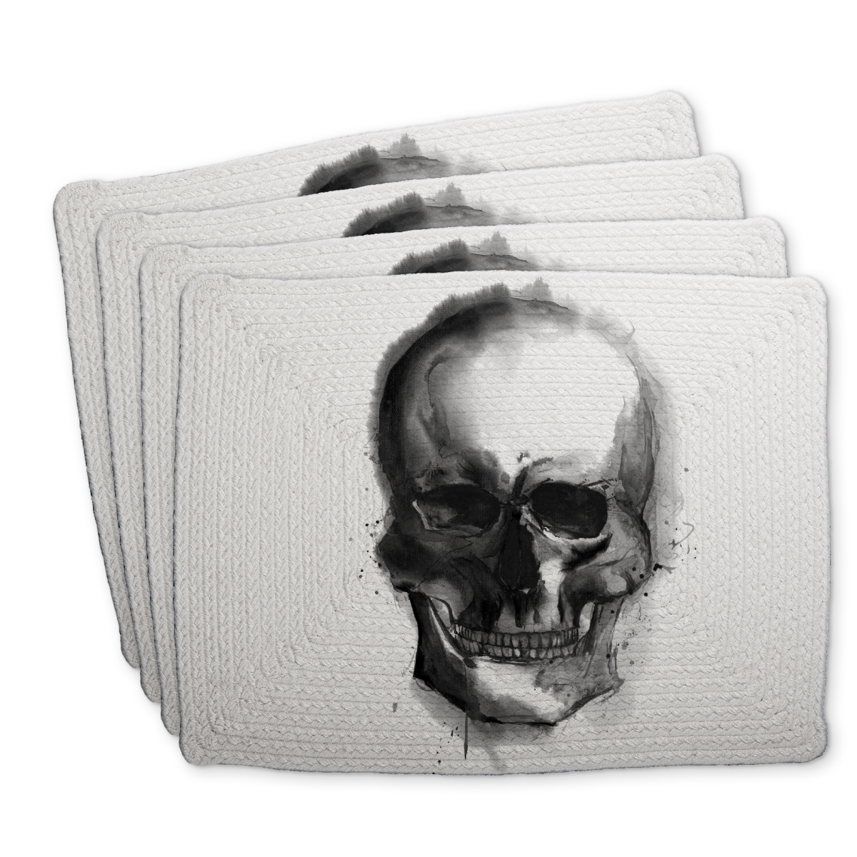 Picture of Begin Home Decor C4BP1418PGX1OB 14 x 18 in. Watercolor Dark Skull Braided Polyester Placemat - Home Decor - Set of 4