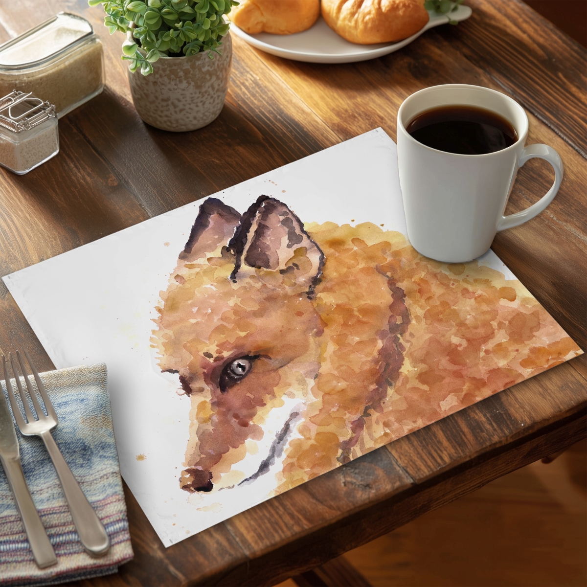 Picture of Begin Home Decor C6PP141843LAHZ 14 x 18 in. Fox Polyester Placemat - Stylish Home Decor Accessory - Set of 6