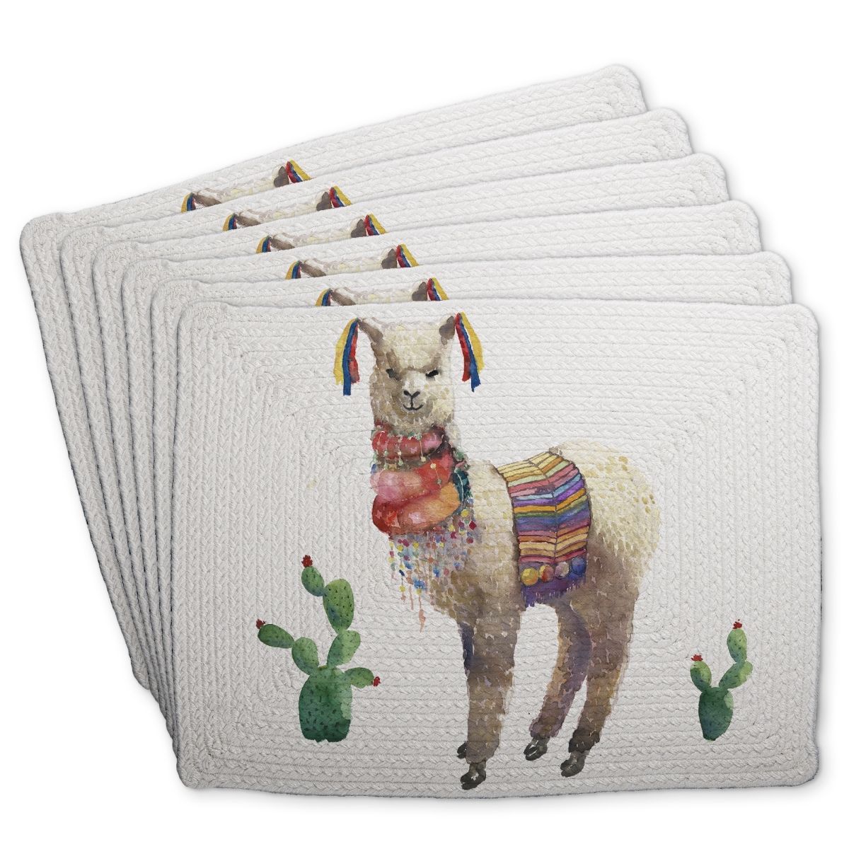 Picture of Begin Home Decor C6BP14180ZVJQX 14 x 18 in. Lama Parade - Braided Polyester Placemats for Home Decor - Set of 6
