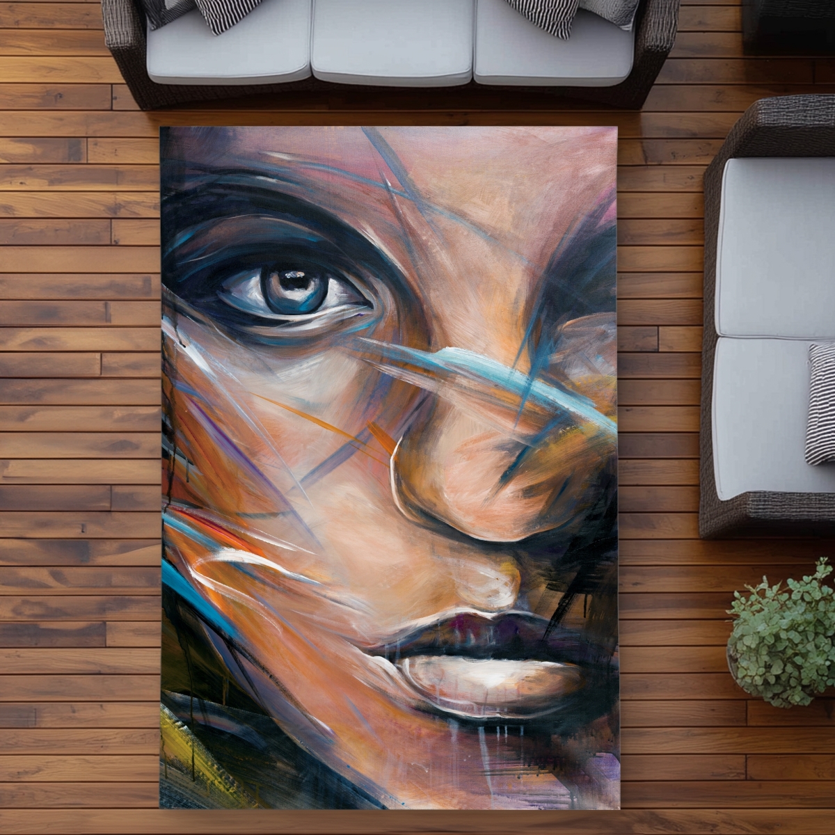 C1ROAR57QA62RA 5 x 7 ft. Colorful Woman Face Rug - Bohemian Outdoor Decor for Home - Rectangle