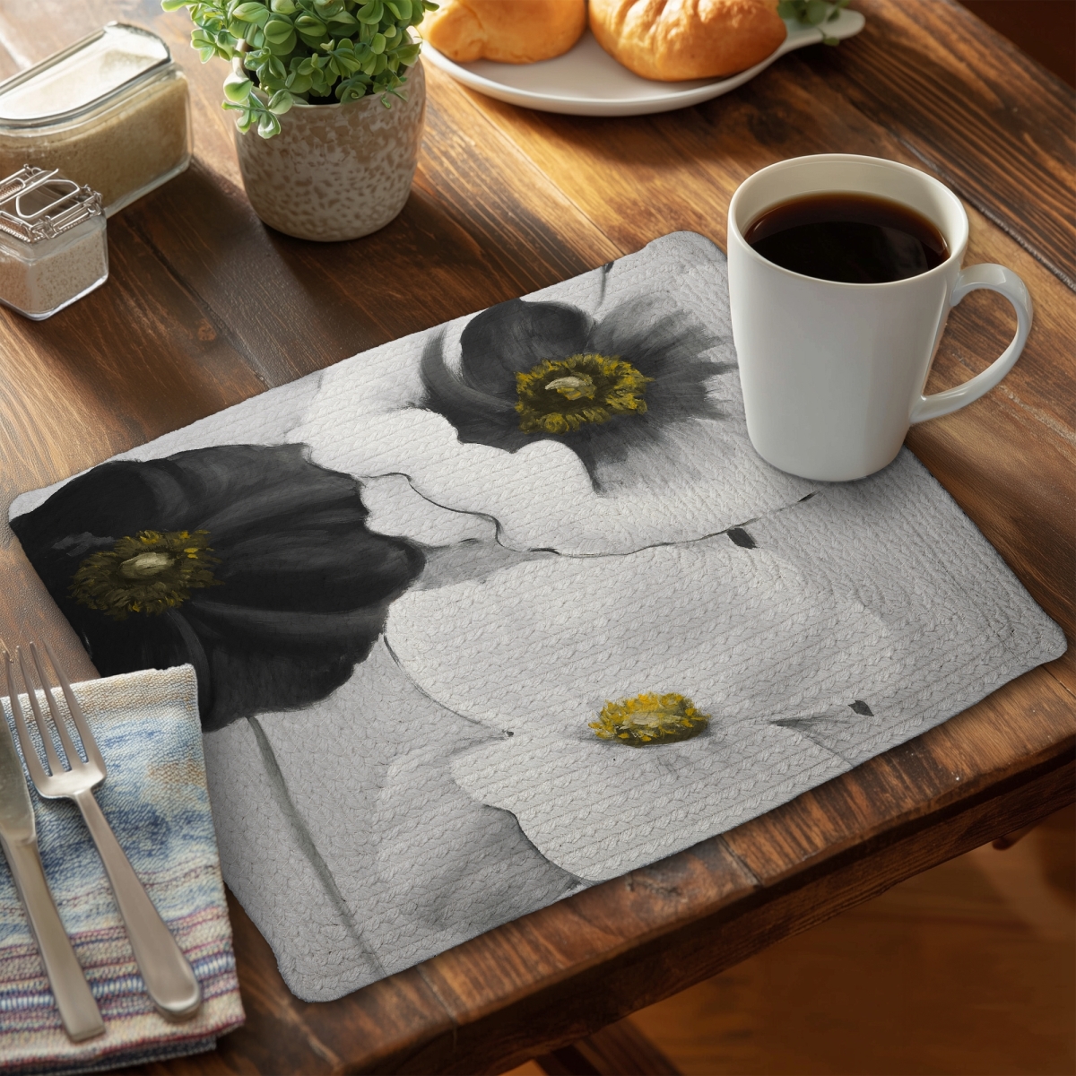 Picture of Begin Home Decor C4BP1418K1KC8R 14 x 18 in. Assorted White Flowers Braided Polyester Placemat - Home Decor - Set of 4