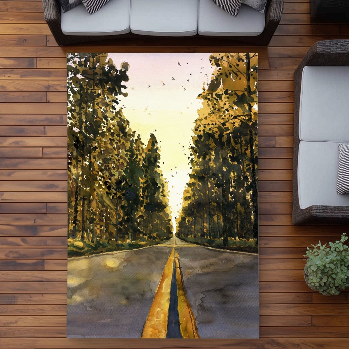 C1ROAR57RLG3SH 5 x 7 ft. Long Road Yellow Bedroom Outdoor Area Rug for Home Decor - Rectangle