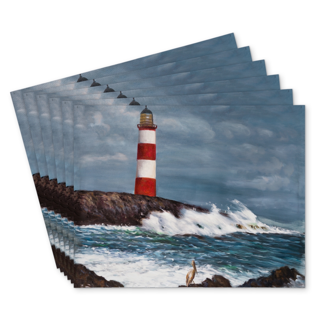 Picture of Begin Home Decor C6PP1418YI7BKB 14 x 18 in. Lighthouse At the Edge of the Sea Unleashed - Polyester Placemat - Set of 6