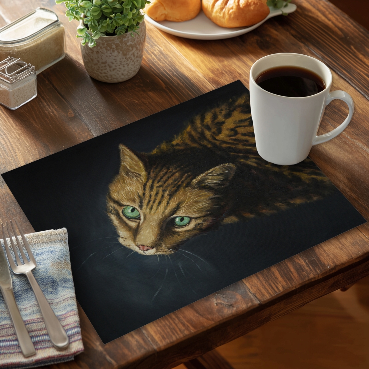 Picture of Begin Home Decor C6PP1418FCC9OO 14 x 18 in. Bengal Cat Polyester Placemat - Stylish Home Decor Accent - Set of 6