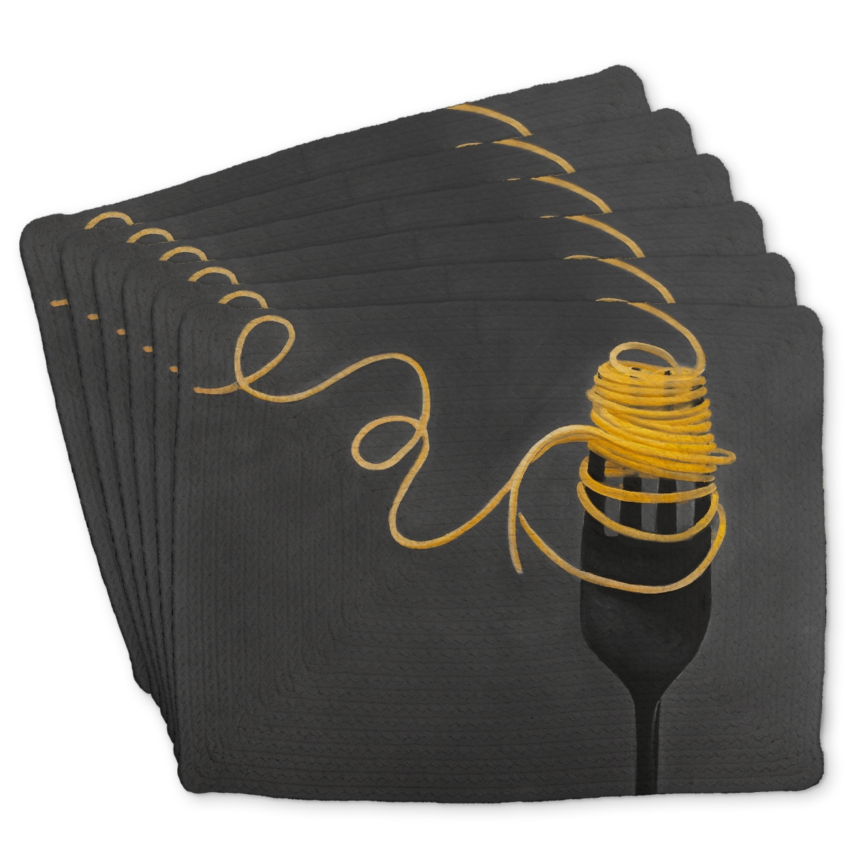 Picture of Begin Home Decor C6BP1418JXSIXQ 14 x 18 in. Spaghetti Pasta Around a Fork Placemat - Braided Polyester Decor - Set of 6