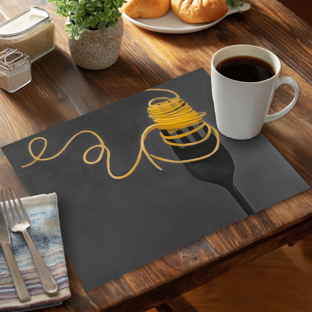 Picture of Begin Home Decor C6PP1418QU4AWV 14 x 18 in. Spaghetti Pasta Around a Fork Polyester Placemat - Home Decor - Set of 6