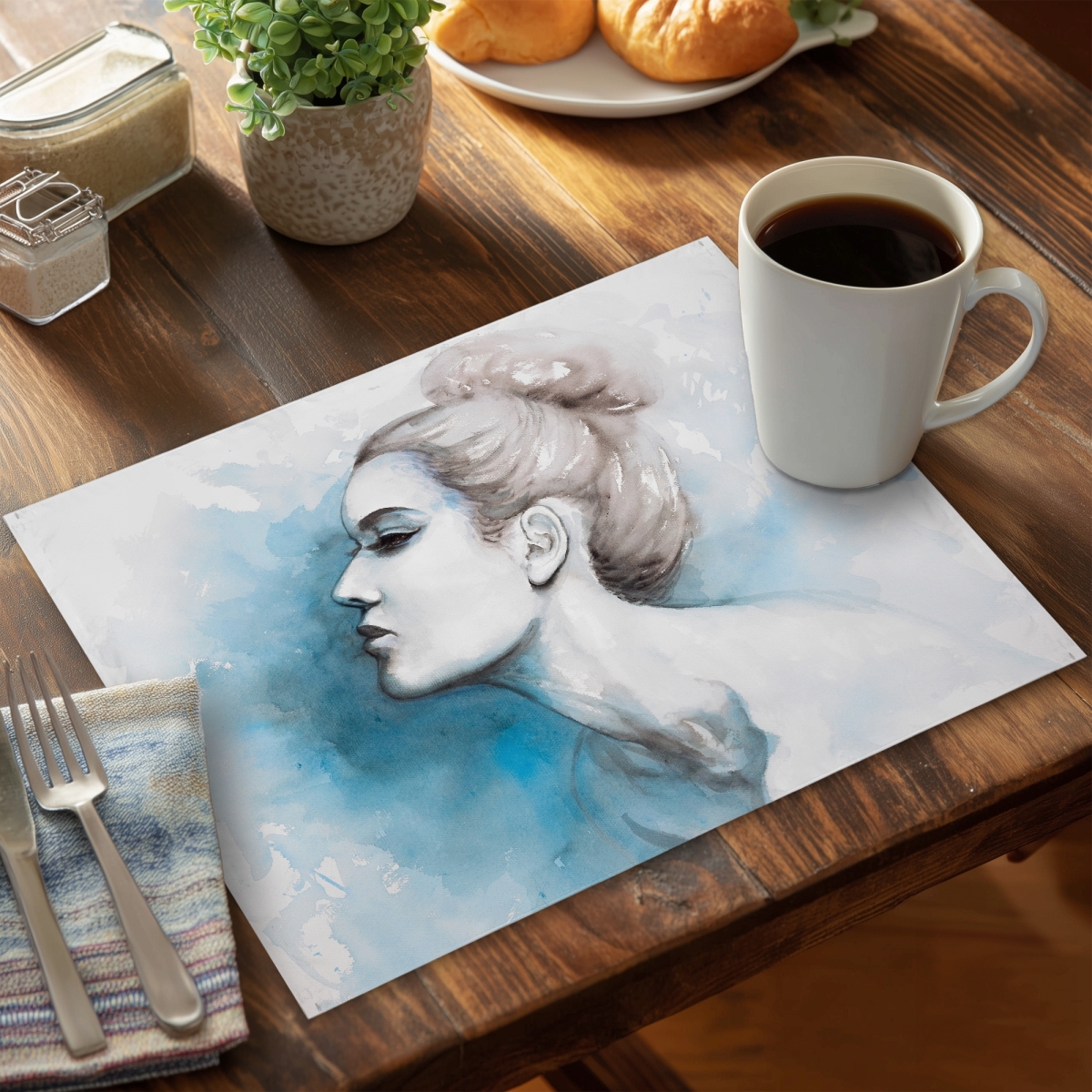 Picture of Begin Home Decor C4PP14188BBOUM 14 x 18 in. Watercolor Abstract Girl Profile View - Polyester Placemat - Home Decor - Set of 4