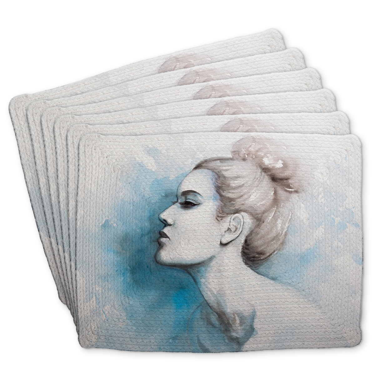 Picture of Begin Home Decor C6BP14187WQ04L 14 x 18 in. Watercolor Abstract Girl Profile View - Braided Polyester Placemat - Set of 6