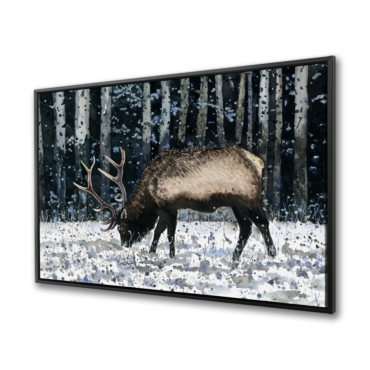 C1FC3648TH6GMI 36 x 48 in. Caribou in the Winter Forest - Blue Rustic Framed Canvas Decor