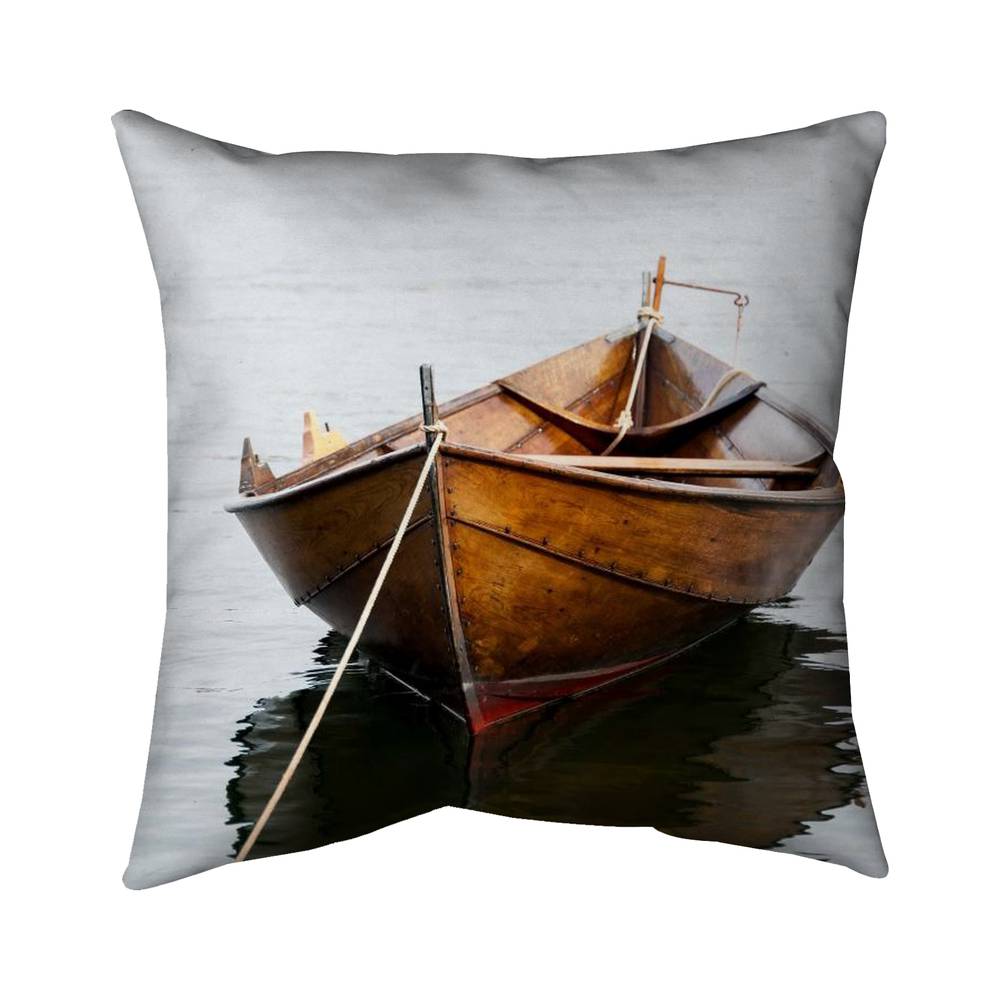 5542-2020-PH6 20 x 20 in. Rowboat on Calm Water - Brown Livingroom Outdoor Throw Pillow