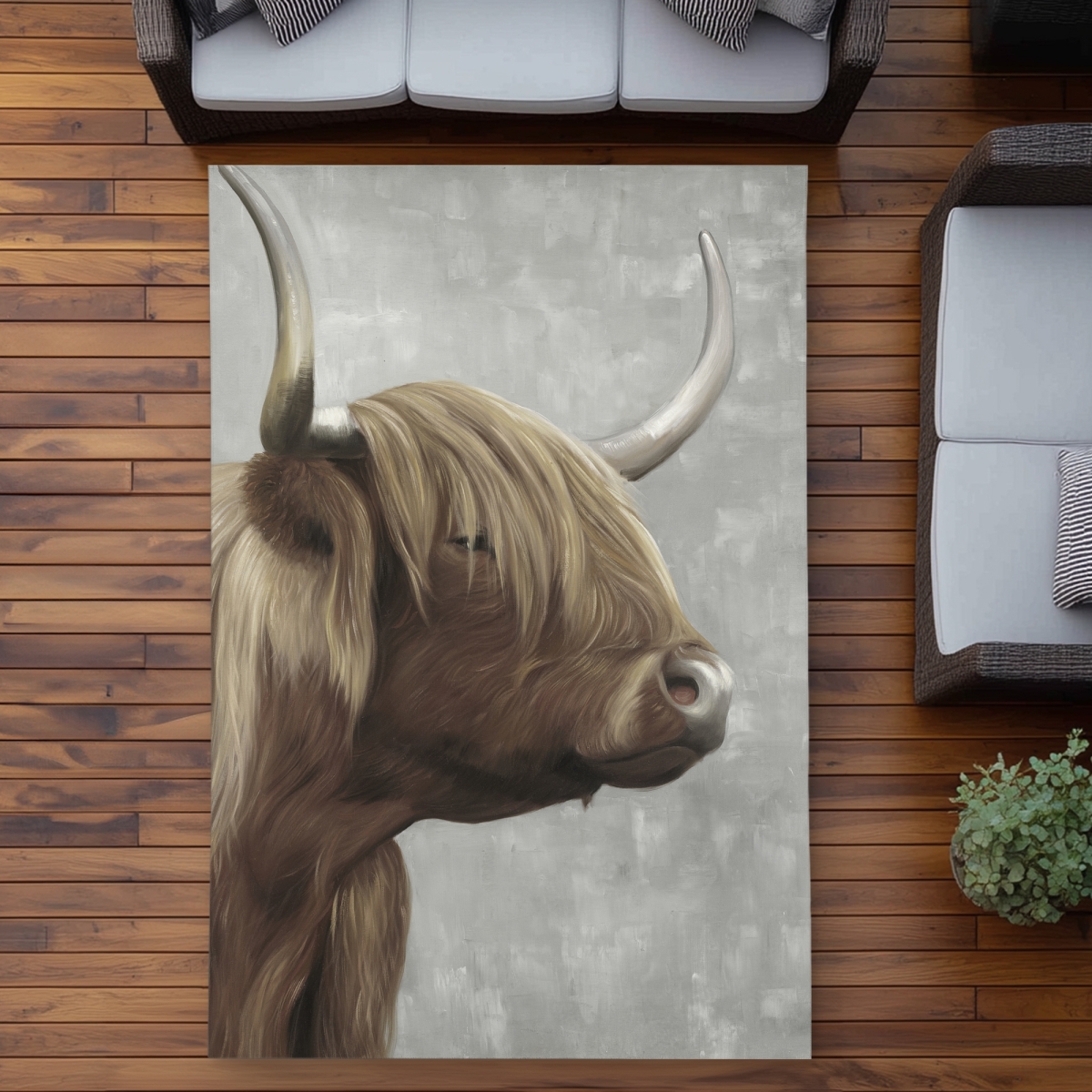 C1ROAR57944IQZ 5 x 7 ft. Beautiful Desaturated Highland Cattle Rug - Brown Outdoor Decor - Rectangle