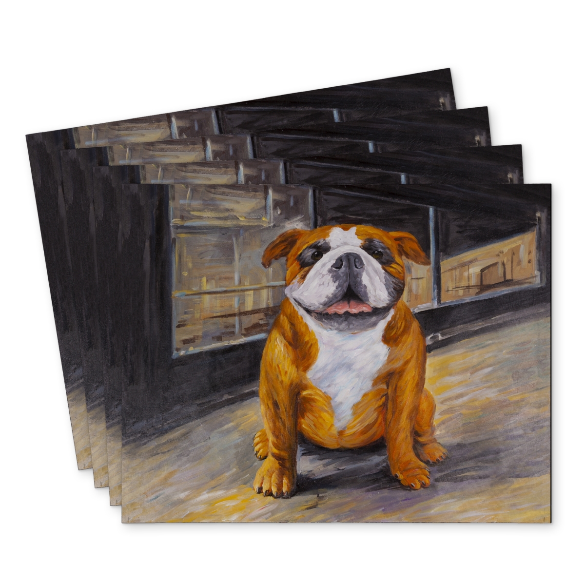Picture of Begin Home Decor C4PP1418Z3WF51 14 x 18 in. Smiling Bulldog Polyester Placemat for Home Decor - Cute Design - Set of 4