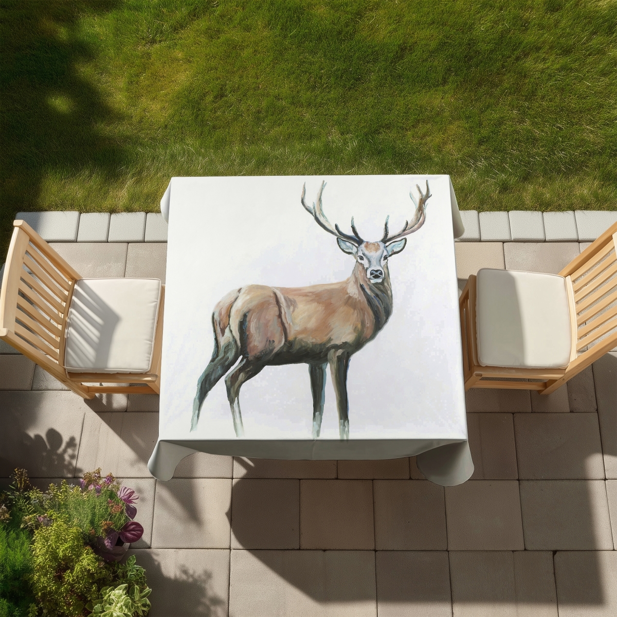 Picture of Begin Home Decor C1TC5858G61TTF 58 x 58 in. Deer White Animals Tablecloth - Indoor Outdoor Home Decor