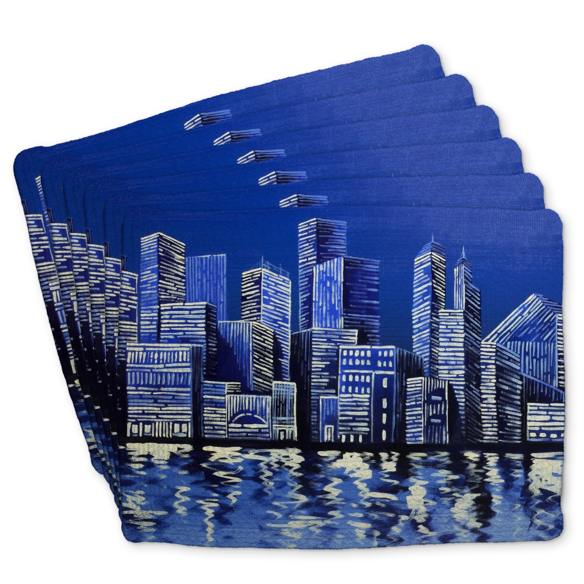 Picture of Begin Home Decor C6BP1418EP6FLG 14 x 18 in. Blue Skyline Braided Polyester Placemat for Home Decor - Chic - Set of 6