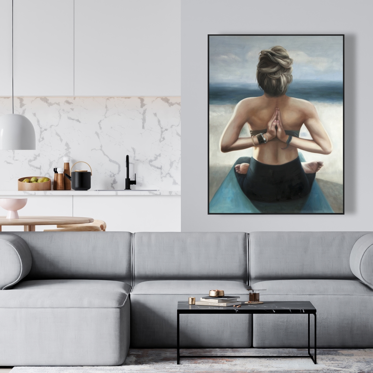 C1FC3648U34TO0 36 x 48 in. Reverse Prayer Pose - Hygge Framed Canvas for Home Decor