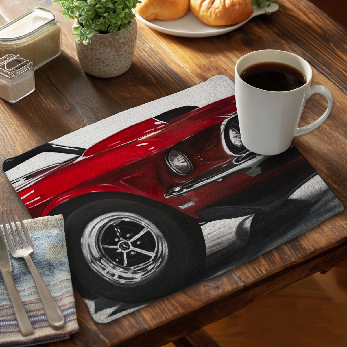 Picture of Begin Home Decor C6BP1418GUHVC7 14 x 18 in. Classic Red Car Braided Polyester Placemat for Home Decor - Set of 6