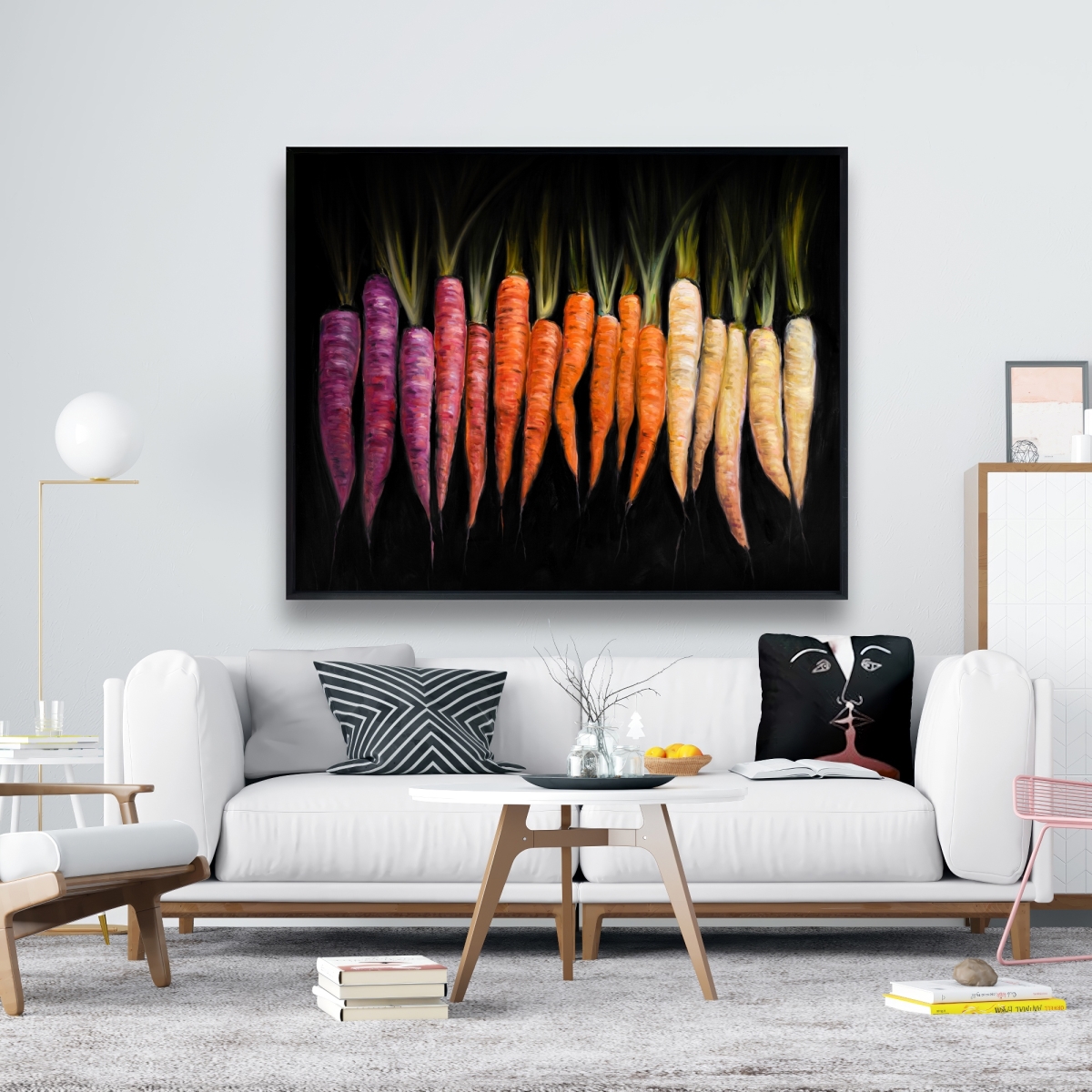 C1FC48607N50I4 48 x 60 in. Colorful Carrots - Black Still Life Framed Canvas Decor