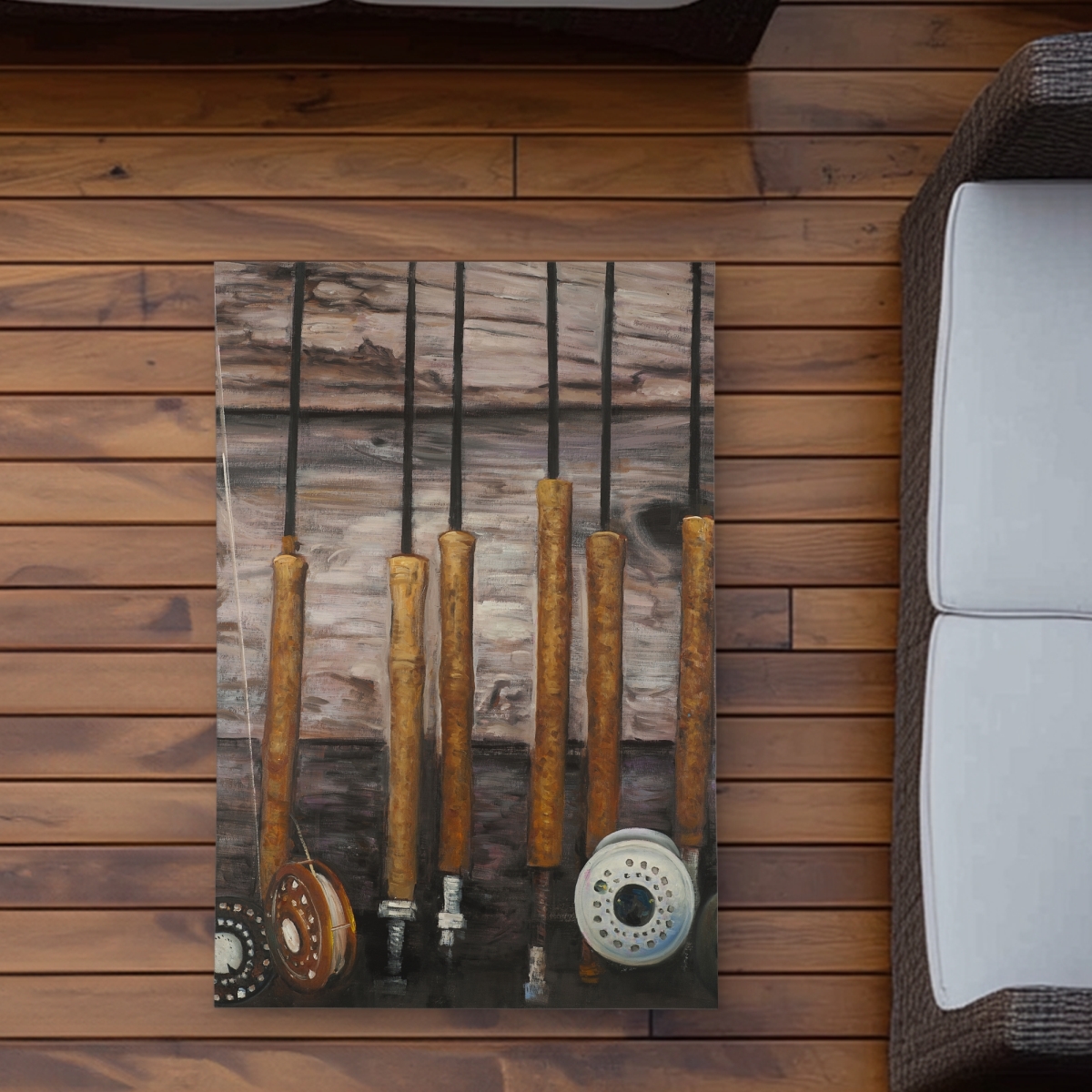 C1ROAR23TX0D5Q 2 x 3 ft. Fishing Rods on Wood Outdoor Rug - Black Still Life Decor - Rectangle