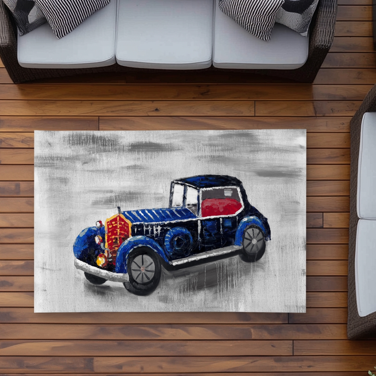 C1ROAR357L1TKX 3 x 5 ft. Vintage Blue Toy Car - Classic Blue Outdoor Area Rug for Decor - Rectangle