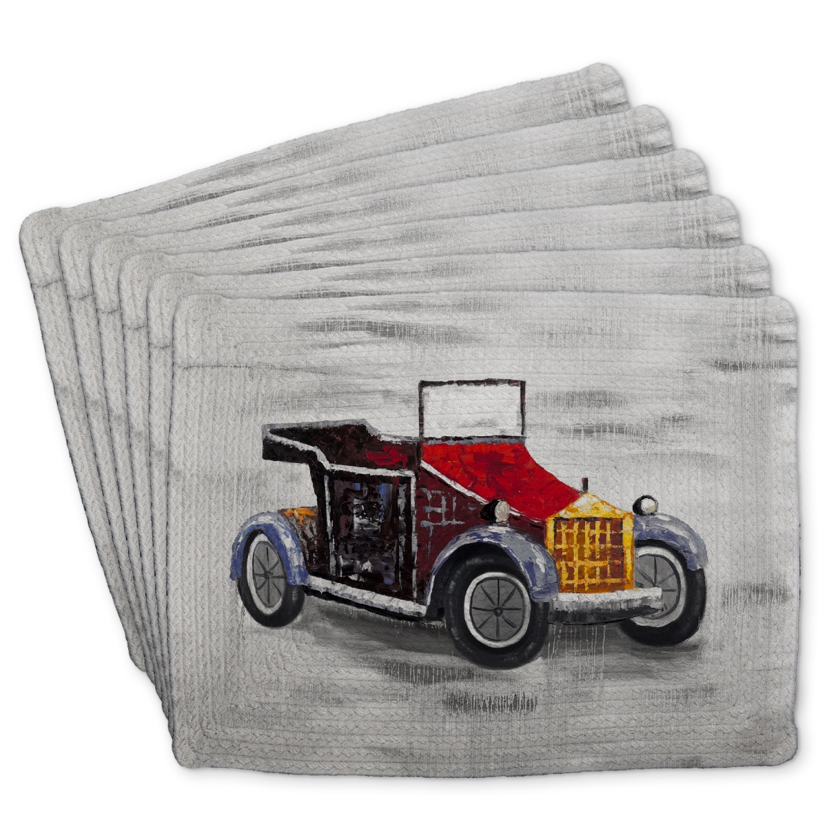 Picture of Begin Home Decor C6BP1418NYGP7C 14 x 18 in. Vintage Car with Sunroof Braided Polyester Placemat - Home Decor - Set of 6