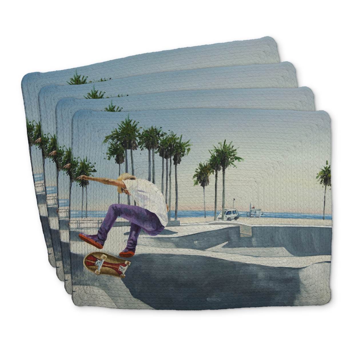 Picture of Begin Home Decor C4BP1418PLWHMN 14 x 18 in. Skate Park California Braided Polyester Placemat - Home Decor - Set of 4
